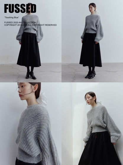FUSSED Lazy Furry Mist Gray Wool & Baby Mohair Color-Block Sweater FOF-25SS133