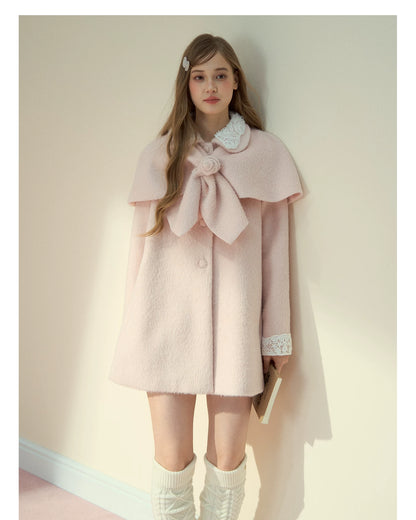 SunsetPark - "Everyday Heiress" Heiress Pink Cape Coat Set (Coat + Detachable Cape)