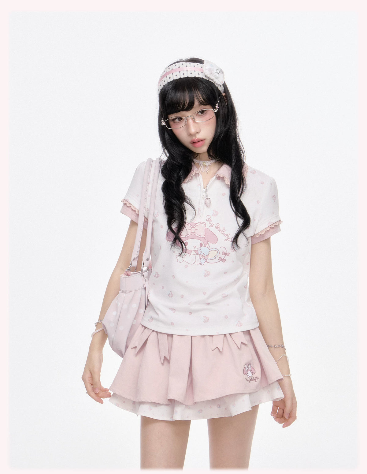 “Melody Blossom” Pink Floral Polo & Layered Skort Set