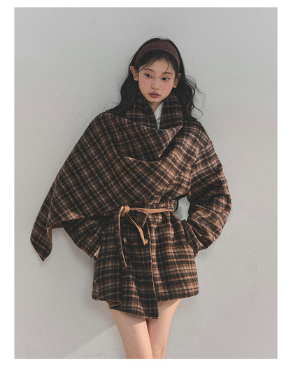 少也眼 “Winter Balcé Whisper” Wool Blend Overcoat - Plaid Coffee 7886436