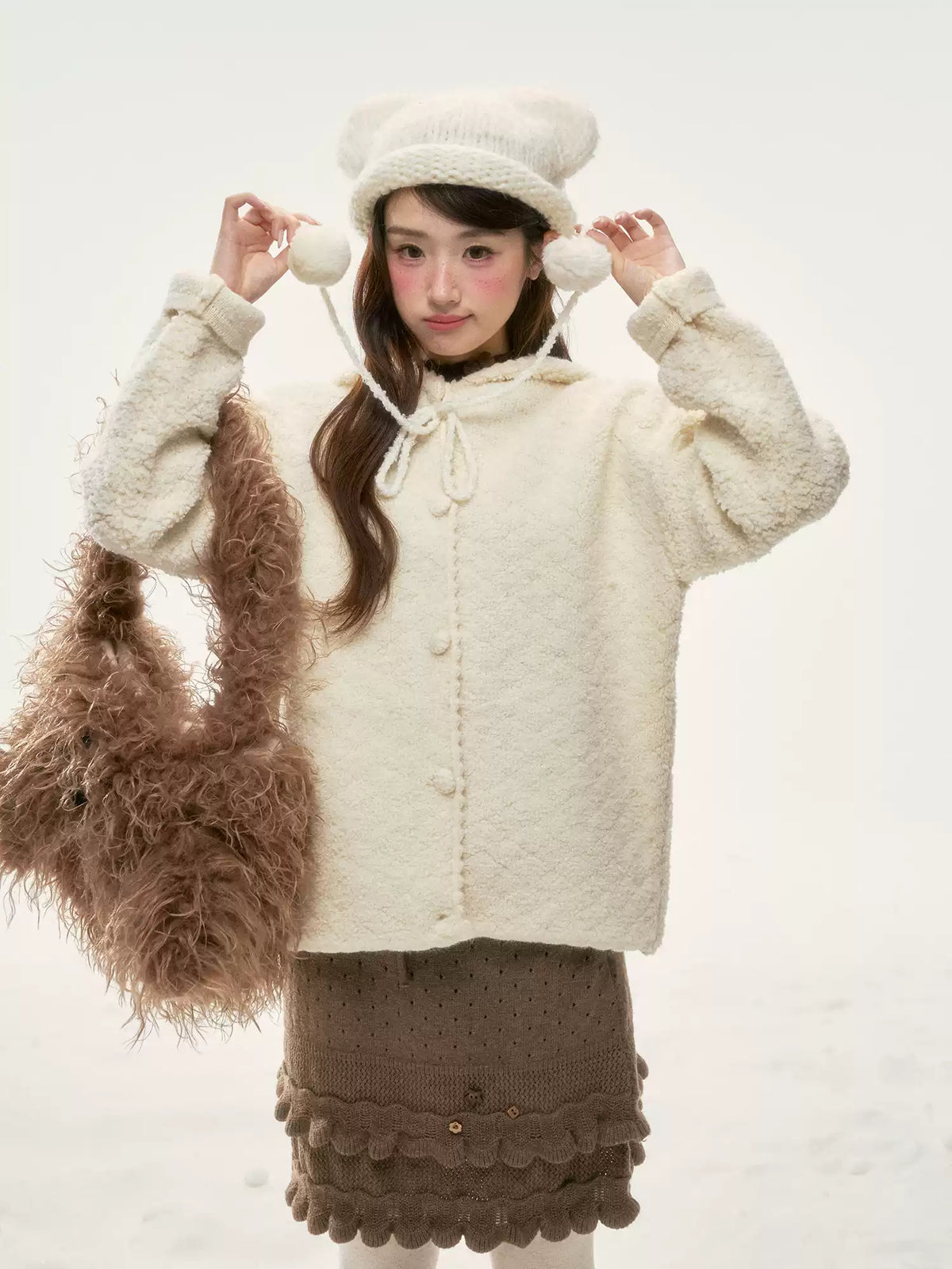 BIBIBENCY - Cream Beige Faux-Shearling Short Jacket