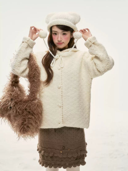 BIBIBENCY - Cream Beige Faux-Shearling Short Jacket