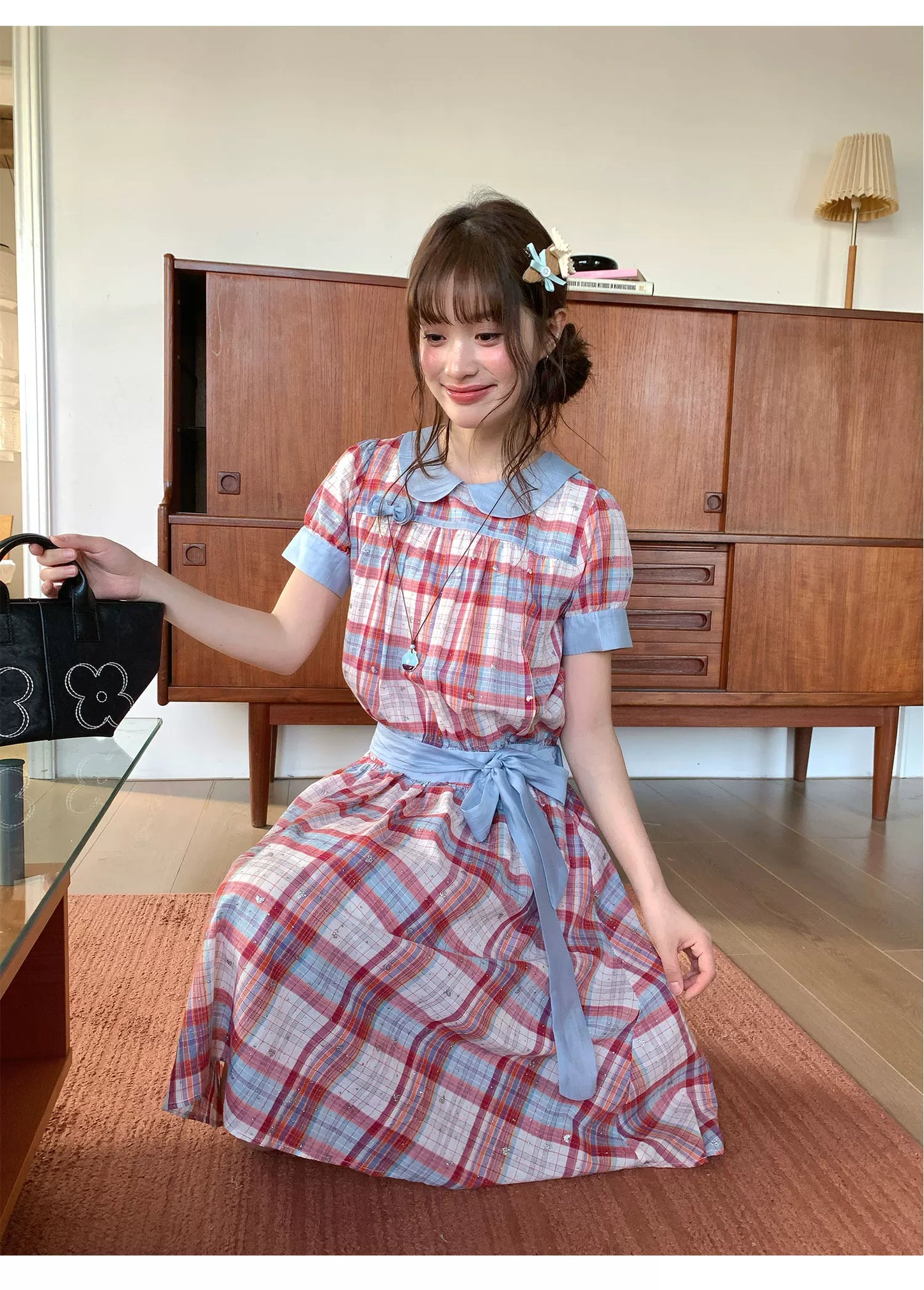 [RF] “Strawberry Soda” Vintage Plaid Cotton Midi Dress