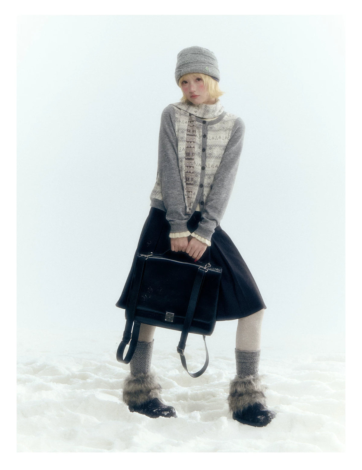 Horridale - Dark Gray Wool-Look A-Line Pleated Mini Skirt