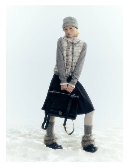 Horridale - Dark Gray Wool-Look A-Line Pleated Mini Skirt
