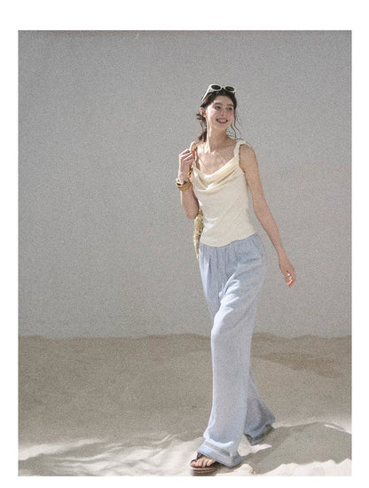 "Follow the Sea Breeze" Lightweight Straight-Leg Wide-Leg Pants (Lotus Pink/ Gray Sage Green/ Gray Blue)