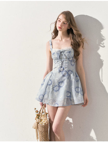 "A Poem for You" Blue Porcelain Corset Mini Dress