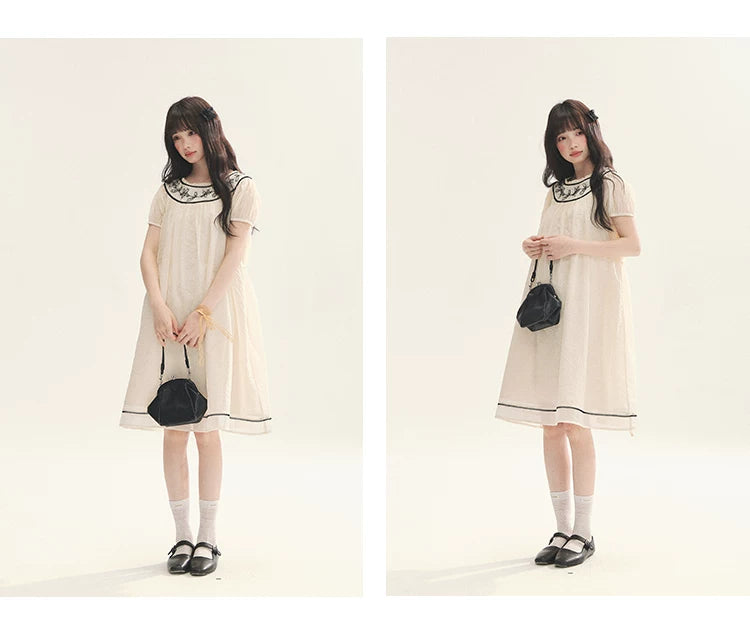 "Midnight Princess" Yellow Flower Rope Embroidered Babydoll Midi Dress