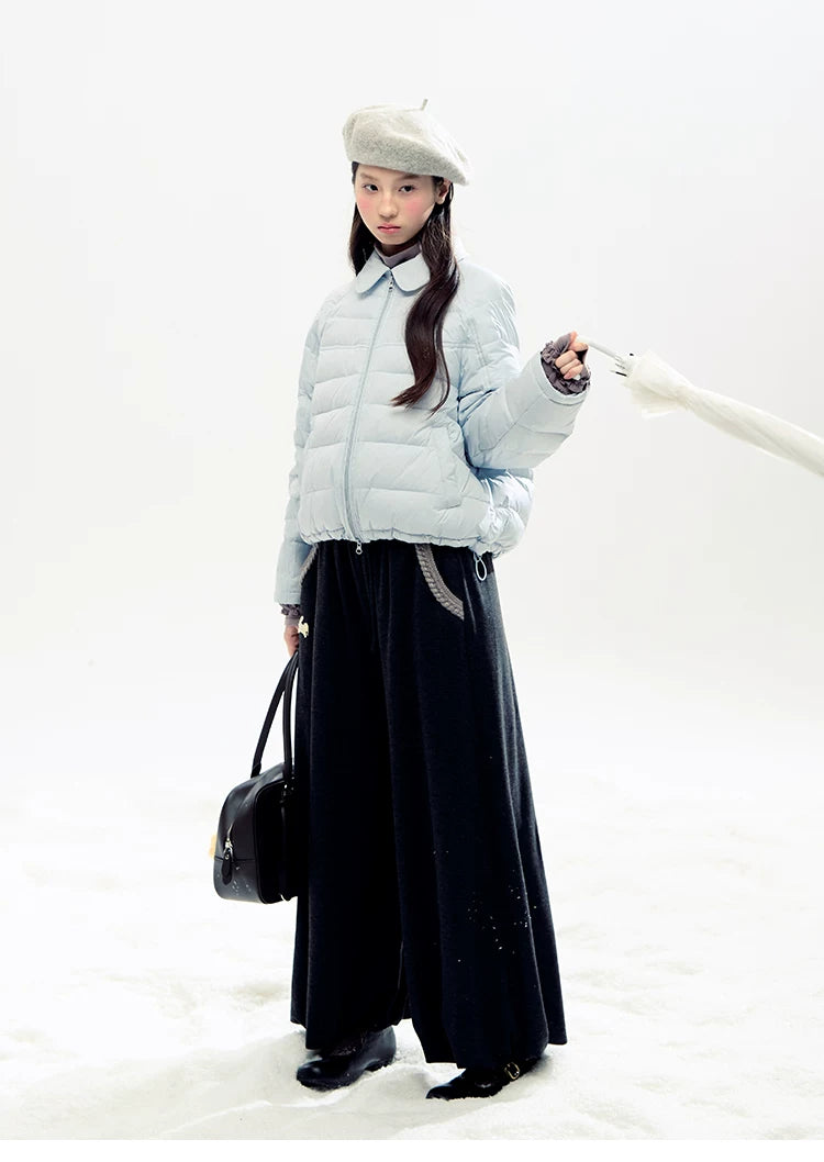 "Bunny Tea Party" Fleece-Lined Balloon Wide-Leg Pants (Hazelnut Brown/ Midnight Gray)