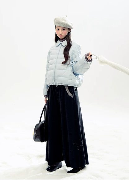"Bunny Tea Party" Fleece-Lined Balloon Wide-Leg Pants (Hazelnut Brown/ Midnight Gray)