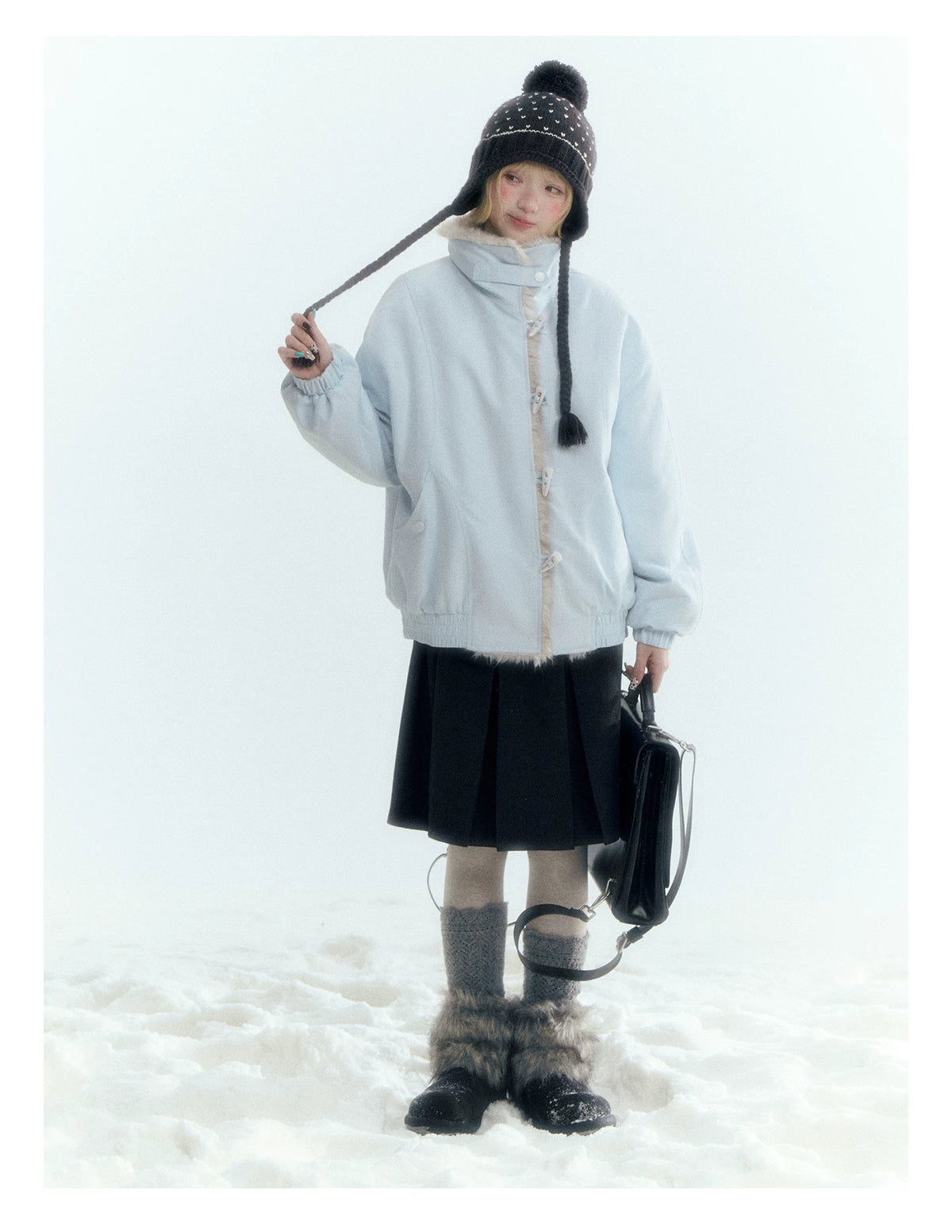 Horridale - Dark Gray Wool-Look A-Line Pleated Mini Skirt