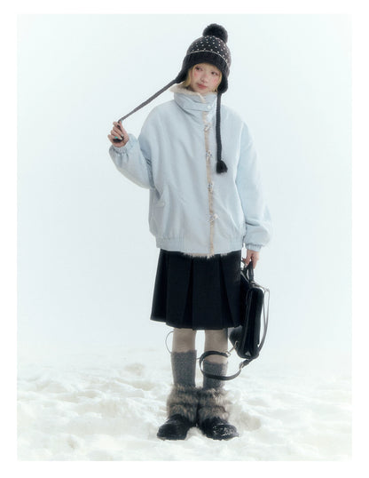 Horridale - Dark Gray Wool-Look A-Line Pleated Mini Skirt