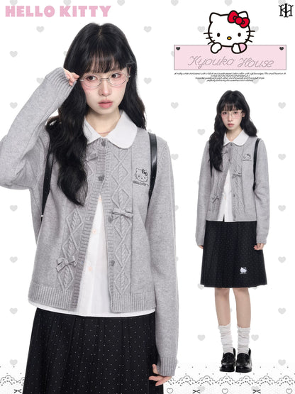 170726K "Heather Ribbon" Gray Cable Knit Cardigan