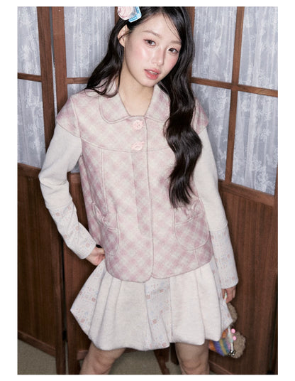 [RF] Vintage Floral Patchwork Knit Bubble Skirt in Blush Pink