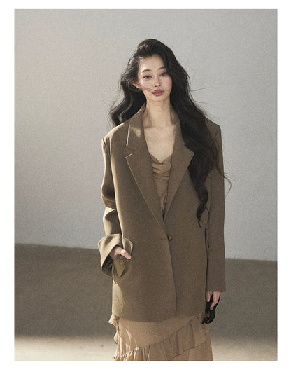 AOMALM - Cinnamon Gray-Brown Ruffle Chiffon Maxi Dress