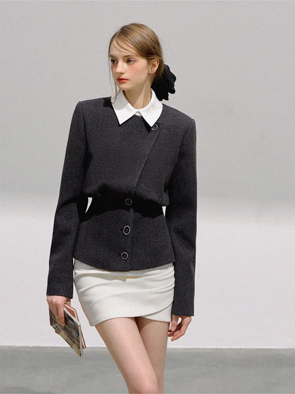 BOHOL BLING - Minimalist Wool Blend Cropped Blazer & Skirt Set