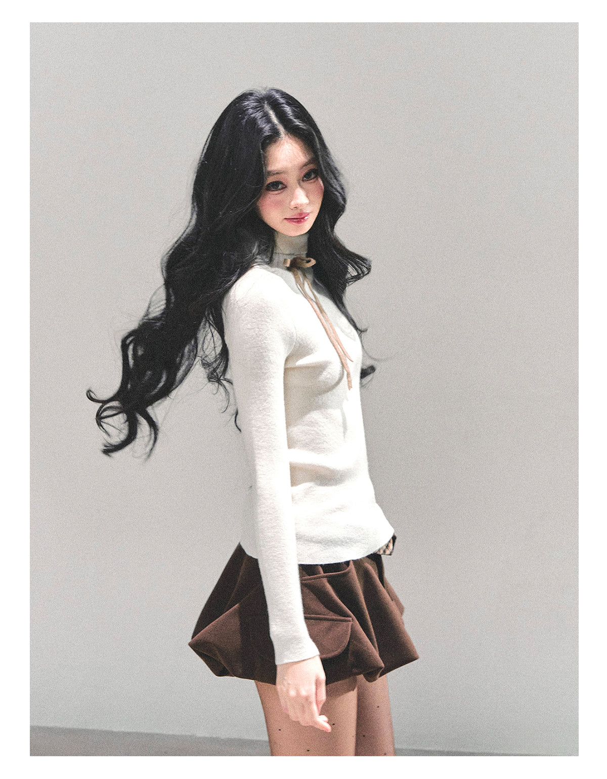少也眼 “Velvet Touch” Semi-Turtleneck Long Sleeve Knit Top - Almond 586255478