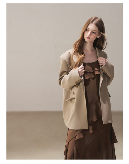 170726 "Your Open Meadow" Taupe Gray Floral Embellished Oversized Blazer