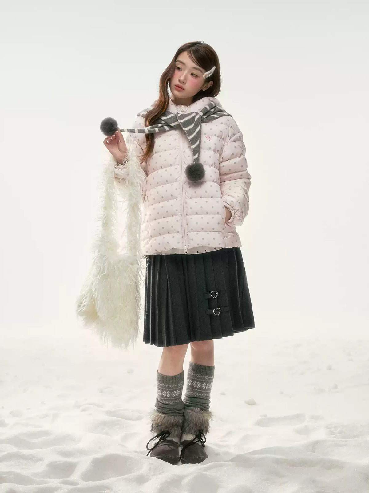 BIBIBENCY - Pink Polka Dot 90% White Duck Down Puffer Jacket