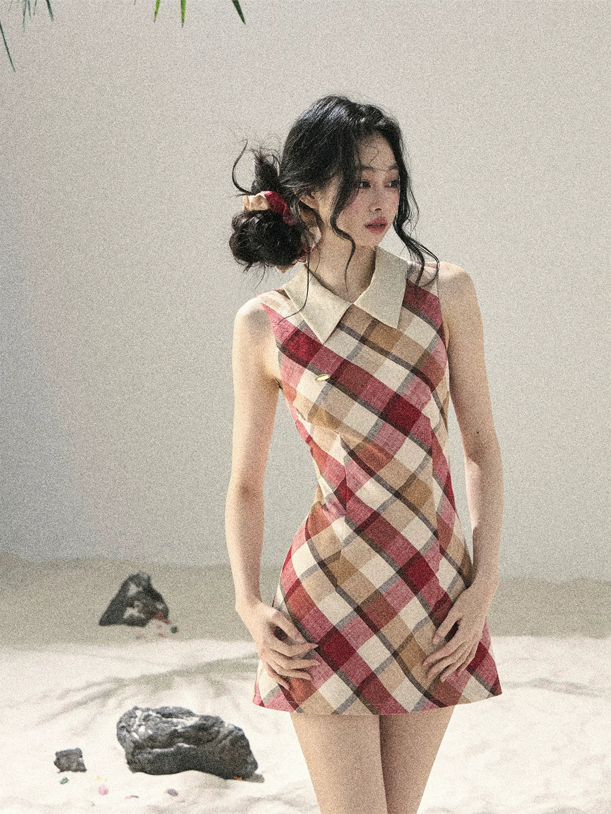 "Sunset by the Shore" Vintage Red Plaid Polo Mini Dress 358648564