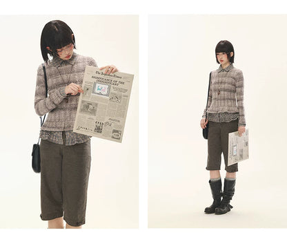 "Sandalwood Violet" Purple Mist Open-Knit Peplum Sweater
