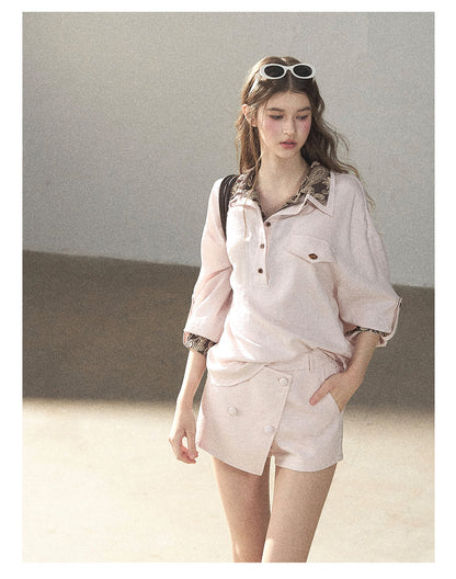 170726 "A Touch of Autumn Frost" Soft Pink Paisley Shirt & Skort Set