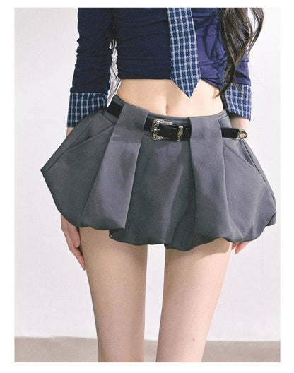 少也眼 “City Muse" High-Waist Tulip Mini Skirt - Gray 7520678