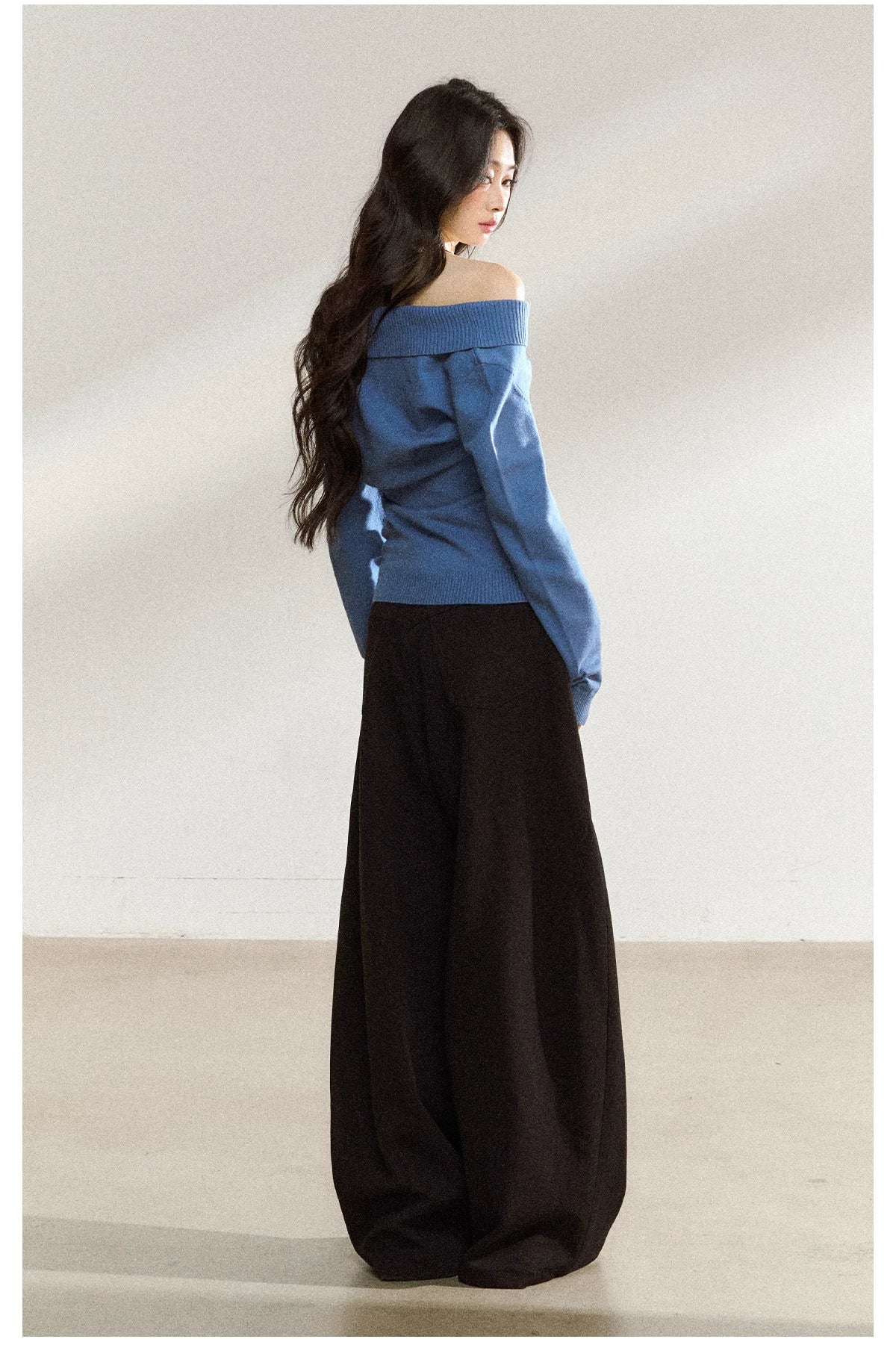JN's DESIGN - Blue Knit Sweater with Brown Cami Set