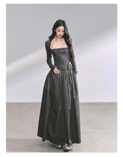 少也眼 "K-Show Muse" Elegant French Hepburn Long-Sleeve Dress - Gray 47867864
