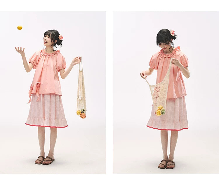 "Rosy Picnic" Pink Polka Dot A-Line Mini Skirt