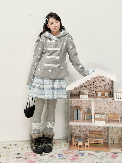 [RF] Heather Gray Vintage Jacquard Hooded Jacket with Frost Mist Blue Details
