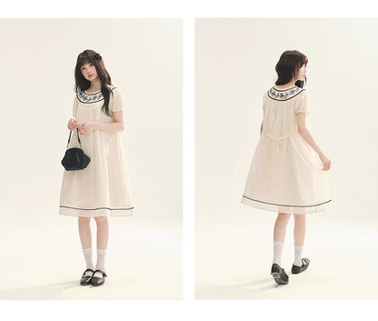"Midnight Princess" Yellow Flower Rope Embroidered Babydoll Midi Dress