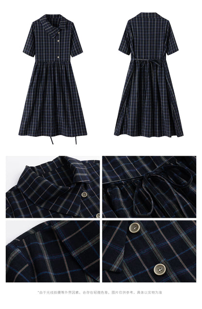 "Plaid Narrative" Asymmetric Neck Knit Midi Dress WW2026022
