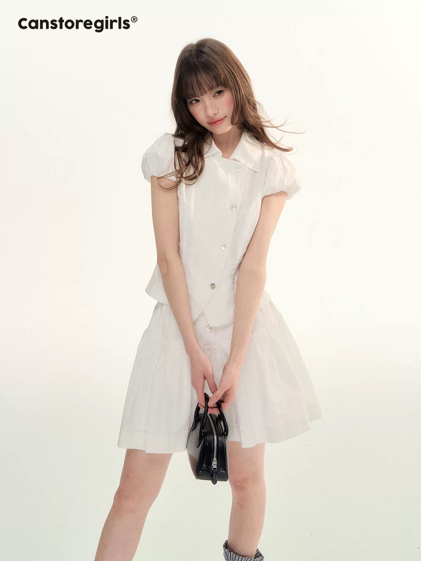 "Summer White Notes" Textured Shirt & Mini Skirt Set LL2026015