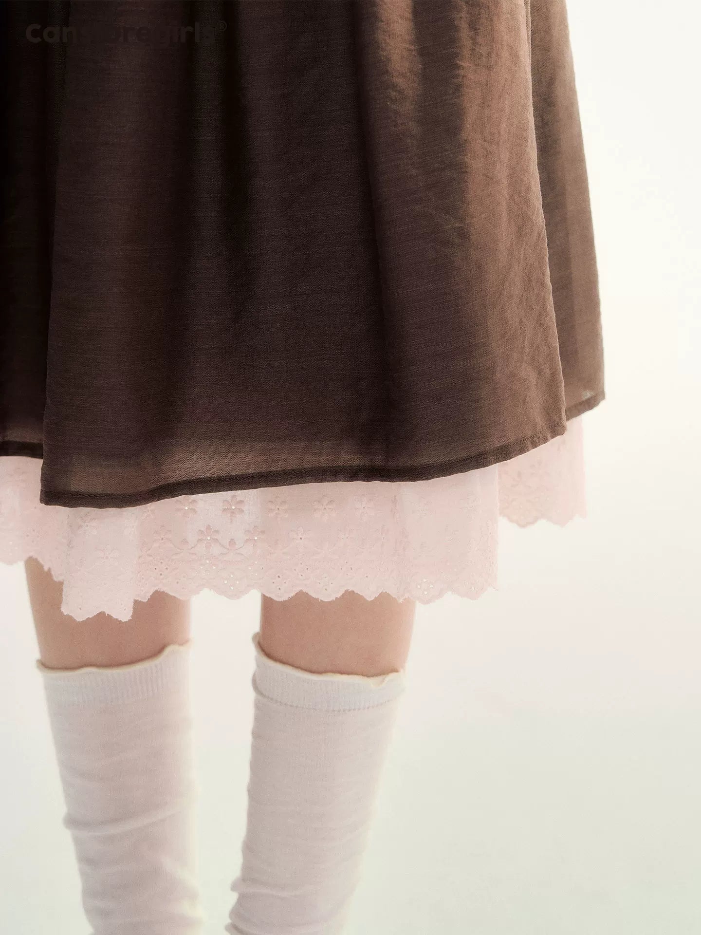 Lace Trim A-Line Elastic Waist Midi Skirt WW2026098