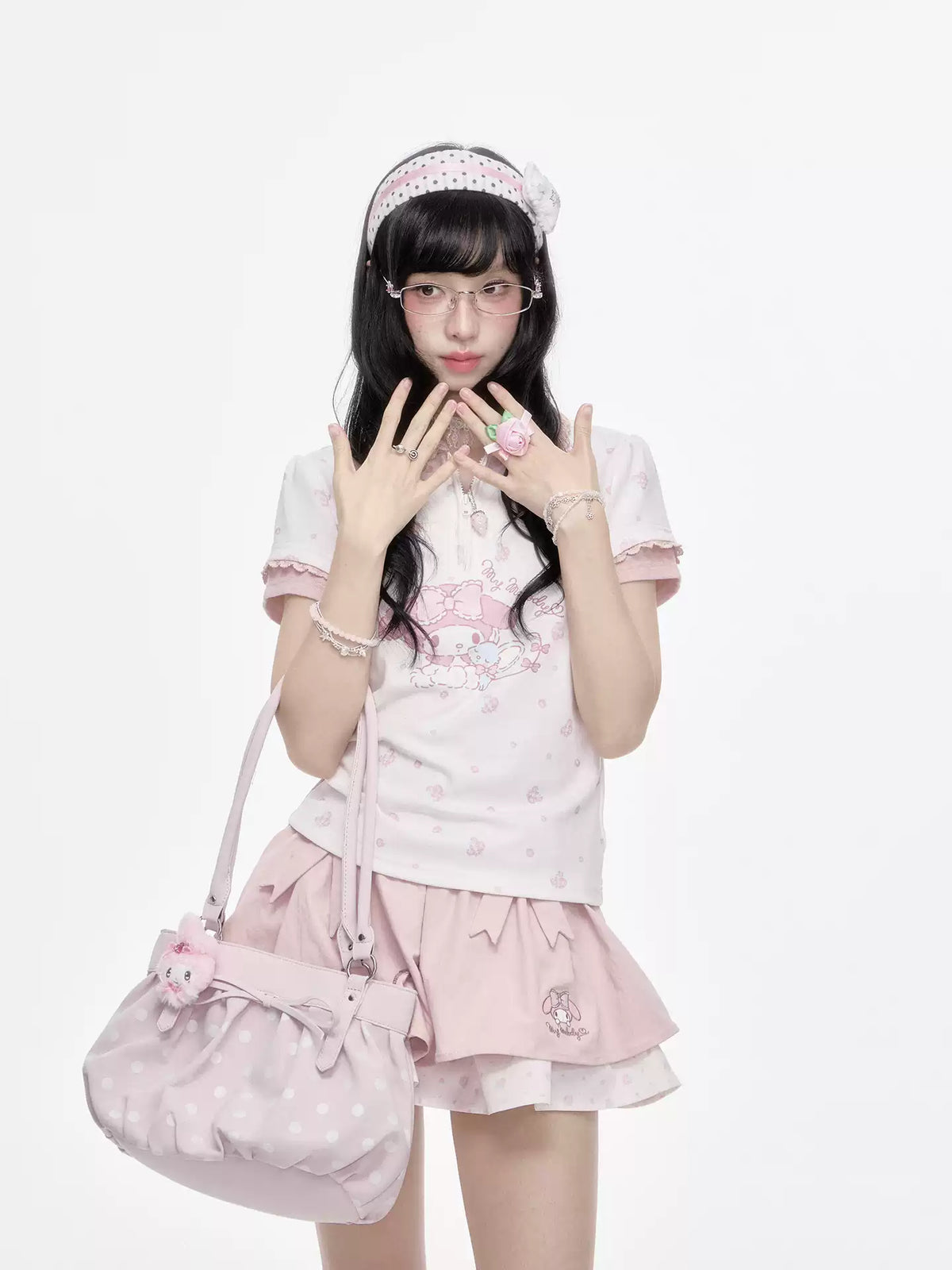 “Melody Blossom” Pink Floral Polo & Layered Skort Set