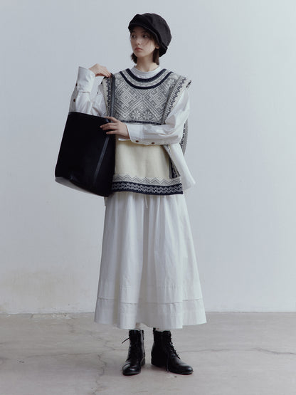 FUSSED Everyday Nerd Pleated Cotton Midi Skirt in Mist White FOF-25SS172a