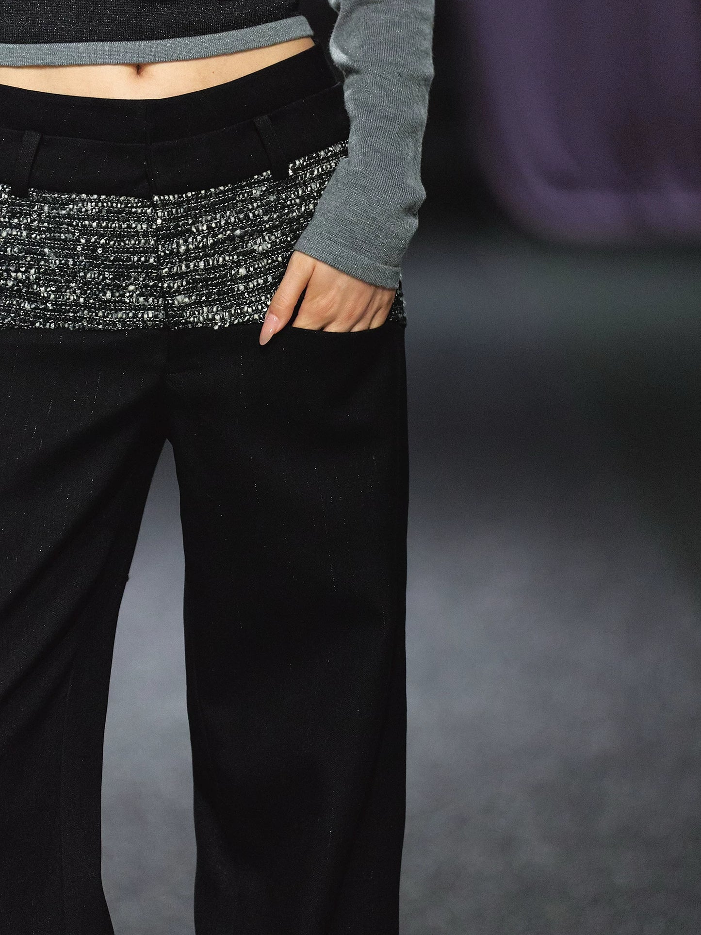 "Midnight Atelier" Black Double-Waist Straight-Leg Trousers