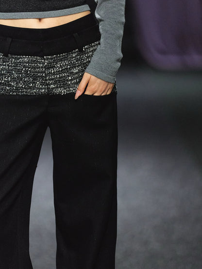 "Midnight Atelier" Black Double-Waist Straight-Leg Trousers