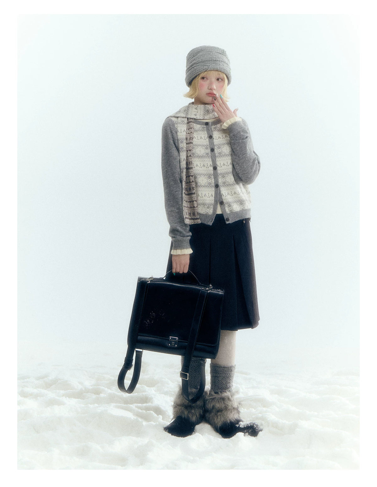 Horridale - Dark Gray Wool-Look A-Line Pleated Mini Skirt