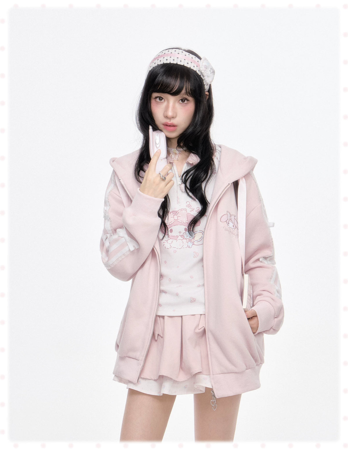 KYOUKO - Pink Embroidered Hooded Zip-Up Jacket