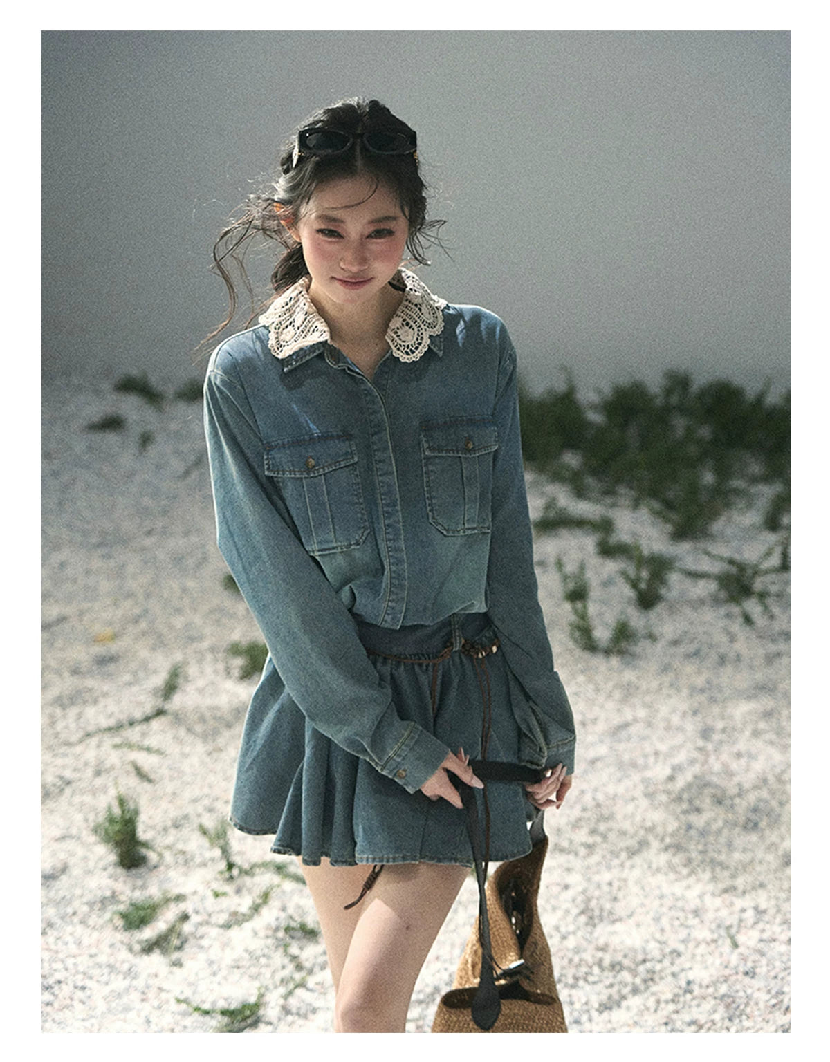 “Falling Into Your Gaze” Vintage Blue Denim Babydoll Dress