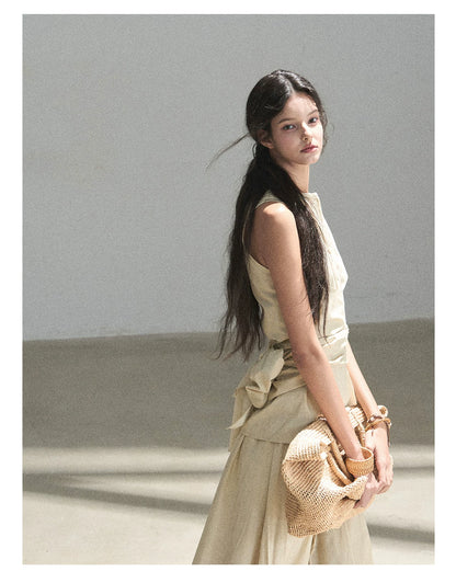 "The Last Falling Leaf" Milk Tea Lyocell Two-Piece Skirt Set