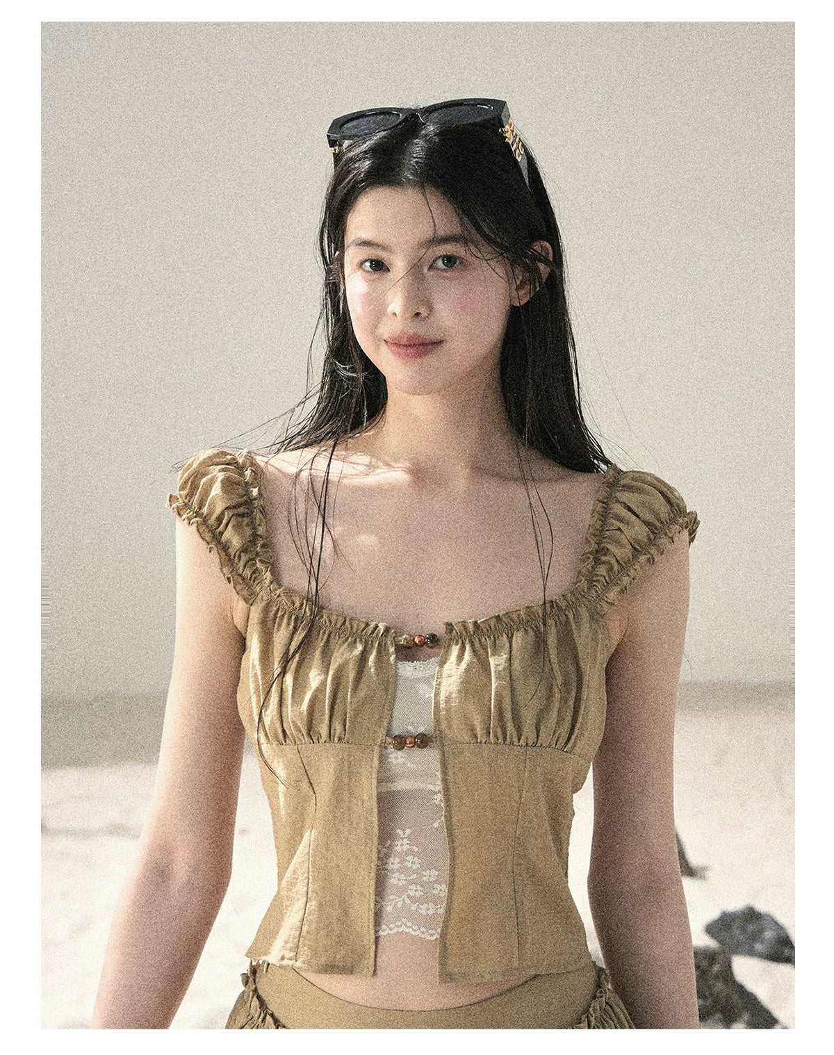 "Wild Meadow Breeze" Roasted Pecan Lace Two-Piece Set