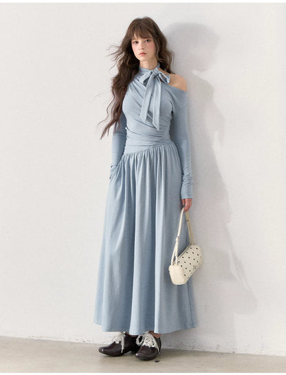 [TMMG] “Fluid Poetry” — Ruched Off-Shoulder Maxi Dress