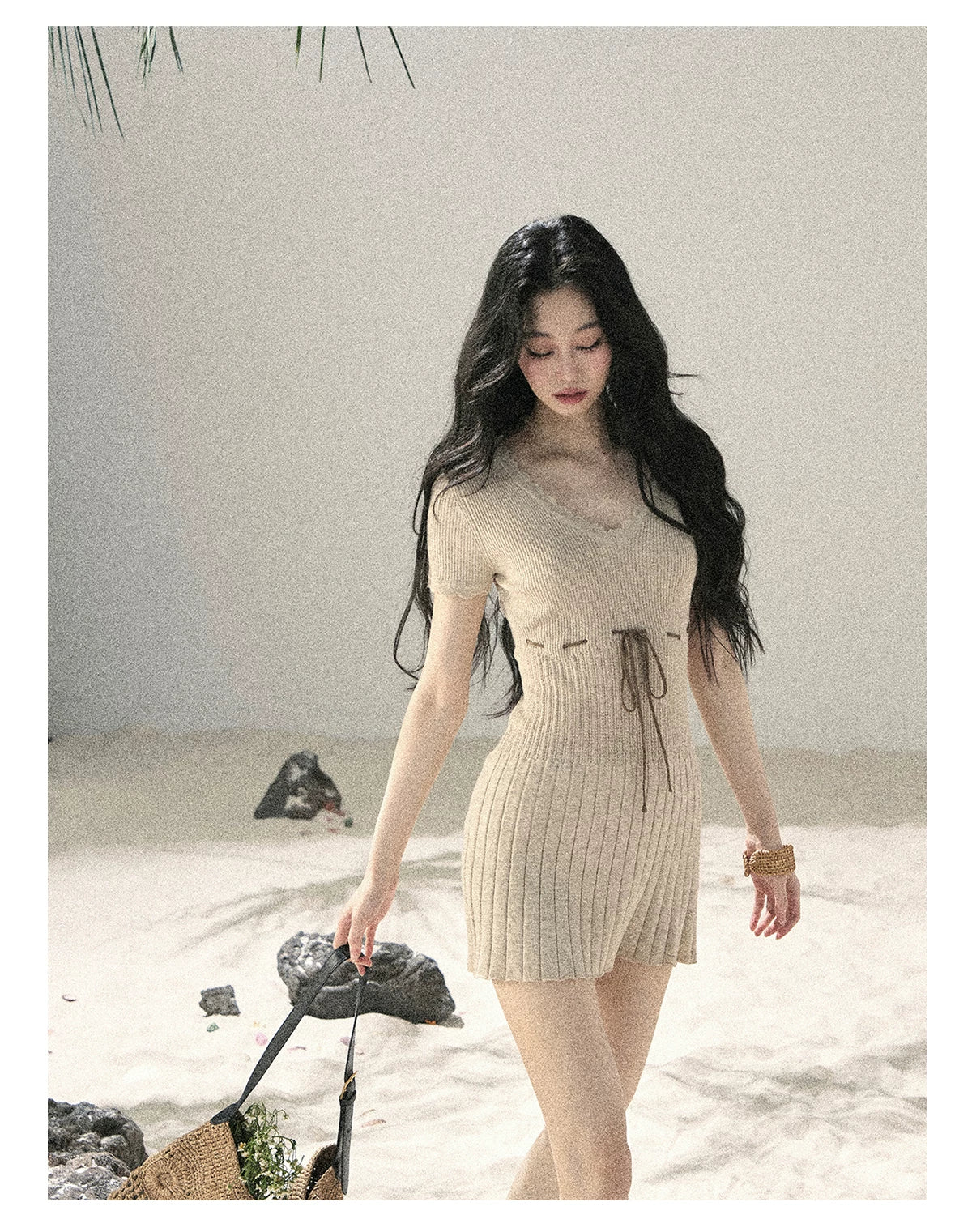 "Whispering Evening Breeze" Oatmeal Knit Lace Bodycon Mini Dress 4534854