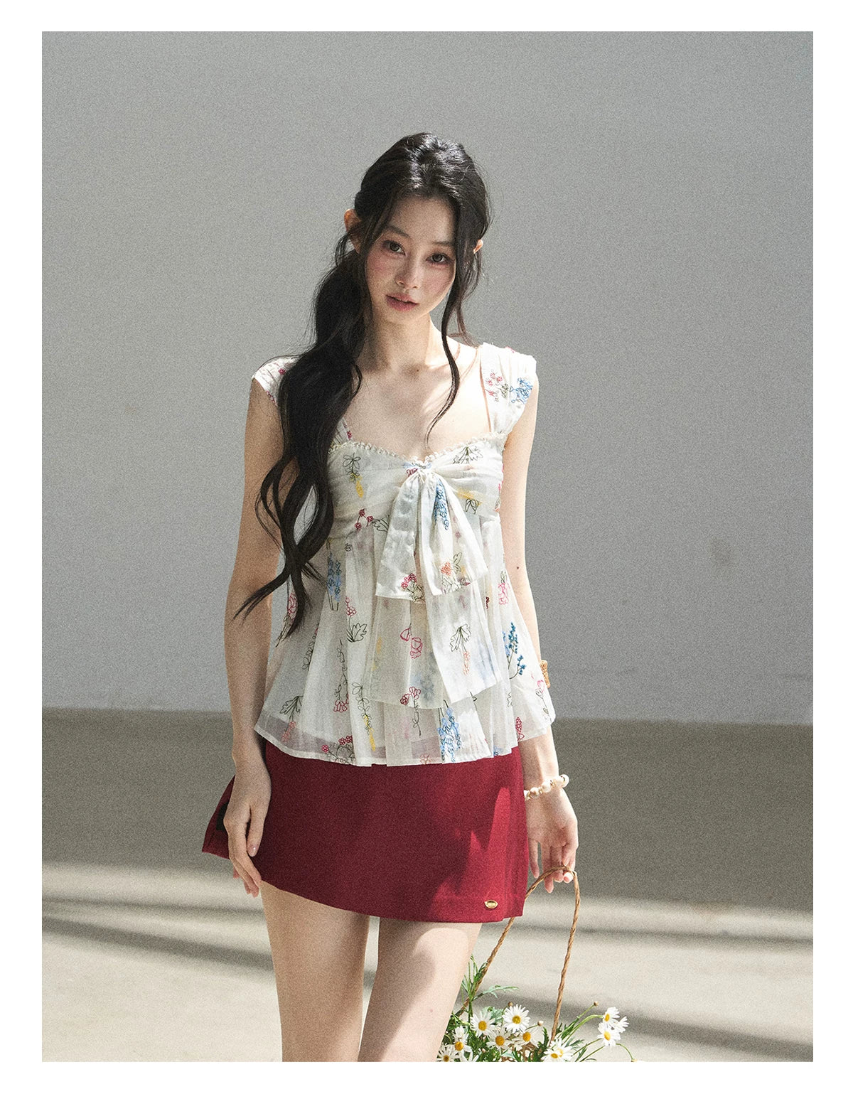 "The Unlit Spirit" High-Waisted A-Line Skort (Angora Red/ Tranquil Black)