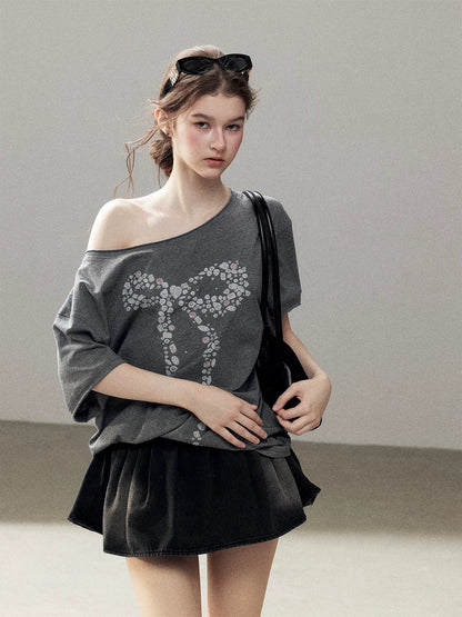 "Muted Shades of Gray" Silver Mouse Gray Off-Shoulder Tee