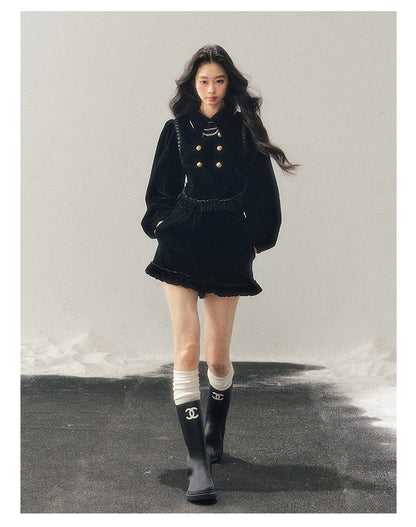 少也眼 “The Seventh Nocturne” Black Velvet French-Style Jacket & Shorts Set