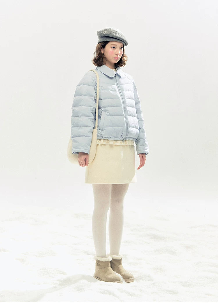 "Lily of the Valley Keepsake" Cropped Down Puffer Jacket (Pearl Beige/ Cloud Blue)